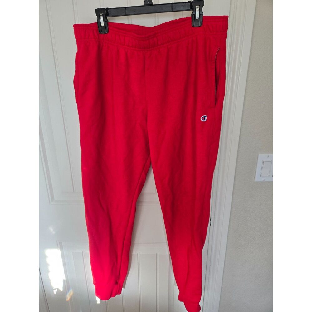 Champion Men’s XL Red Jogger Sweatpants Logo Fleece Drawstring Athletic Pants